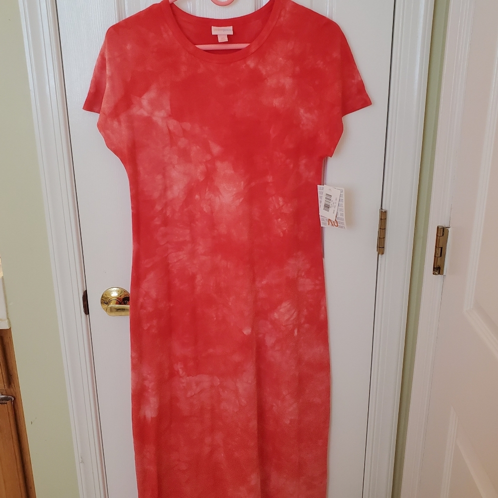 New Lularoe Red Tie Dye Maria Maxi Dress S…